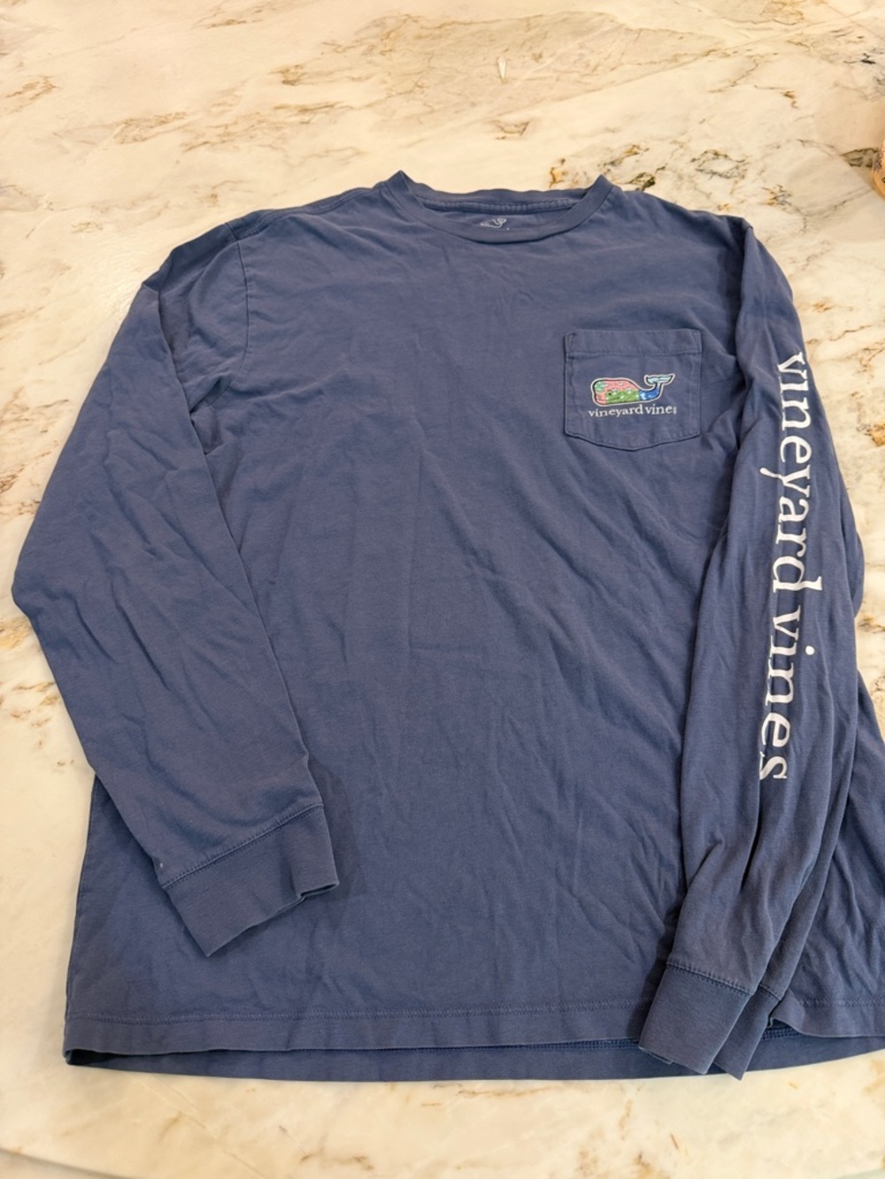 Vineyard Vines Men's Long-Sleeve Pocket Tee in Navy Blue